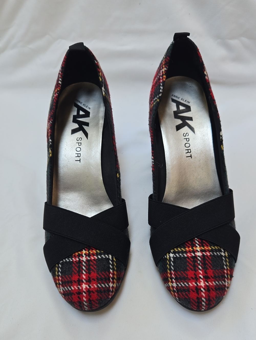 Women's Red Plaid Crisscross Block Heels - Size 11M